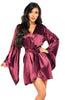 Luxulious Wide Long Sleeves Smooth Shiny Short Dressing Gown Peignoir & Thong Set - One Size