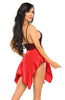 Beautiful Red Satin Black Lace Bust Pretty Bow Chemise & Thong Set