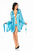 Luxulious Wide Long Sleeves Smooth Shiny Short Dressing Gown Peignoir & Thong Set - One Size