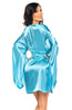 Luxulious Wide Long Sleeves Smooth Shiny Short Dressing Gown Peignoir & Thong Set - One Size