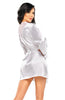 Elegant  Smooth Silky Satin Stunning Floral Lace Trim Long Sleeves Short Peignoir Robe & Thong Set One Size