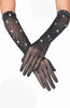 Glamorous Black Fishnet Sparkle Rhinestones Stretchy Gloves One Size