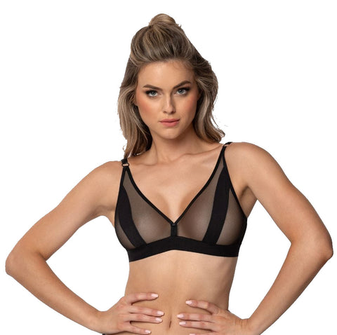 Stylish Sheer Mesh Black Bold Lines Adjustable Straps Triangle Soft Cups Bra