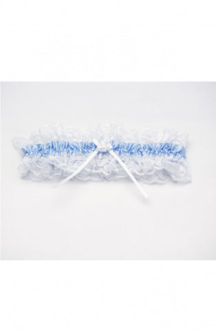 Ladies Super Sexy White Bridal Floral Lace Pretty Satin Light Blue Bow Ruffled Garter - One Size