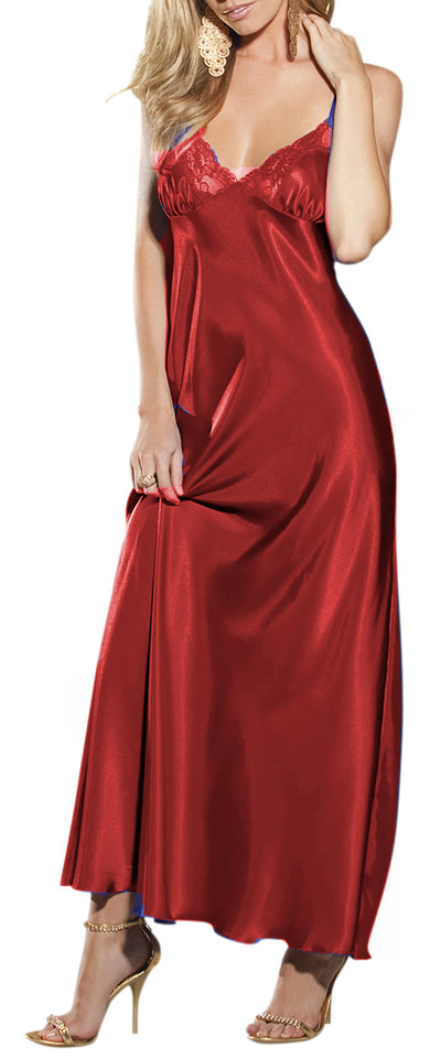 Binpure Women Deep V-neck Robes Lace Sheer Nightgown Full-Length
