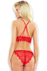 Ladies Stunning Red Floral Lace Deep Eyelashes Frill Satin Ribbons Criss Cross Back Bra & Briefs Set